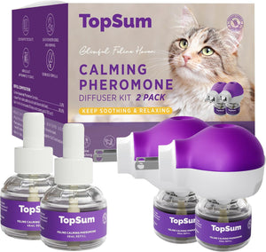 TopSum Cat Pheromone Calming Diffuser — Soothing & Stress-Relief for Cats, Premium 2-Pack (Purple)