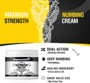 Nupharmisto Pain-Free Tattoo Numbing Cream - Maximum Strength, 2.82 oz / 80g